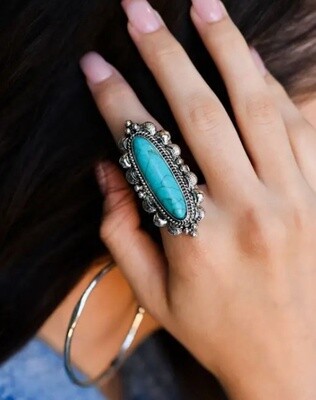 R255 Turq Long Oval Ring