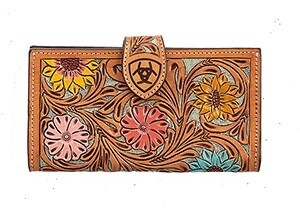 A770016597 Tooled Wallet, Colour: Tan/Multi
