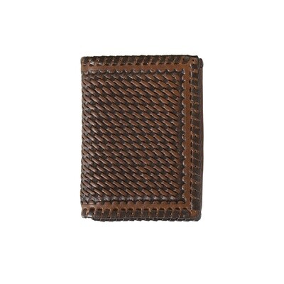 D250007702 Basket Weave Tooled Leather Trifold Wallet