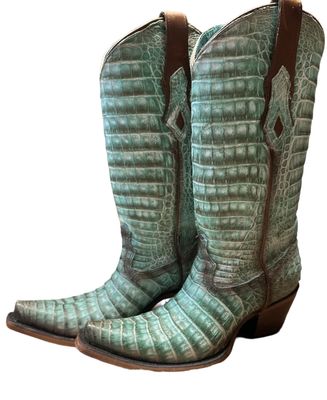C3998 Jade Full Caiman Hand Painted Boot