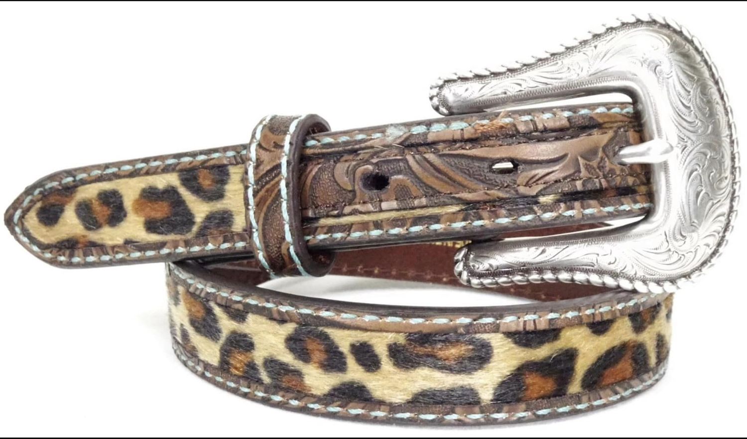 A1307002 Kids Leopard Belt, Colour: Brn/Tan/Turq, Size: Size 26