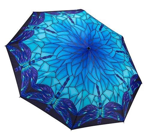 33016SC Stained Glass DragonFly Umbrella, Colour: Teal/Purple