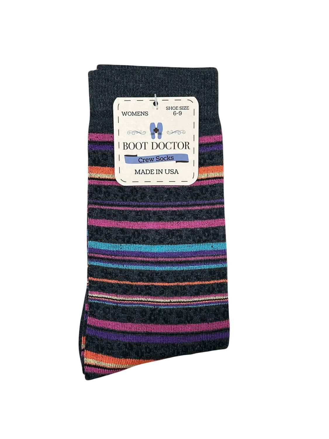 0419307  Striped Ladies Crew Socks, Colour: Grey/Multi, Size: Ladies  6-9