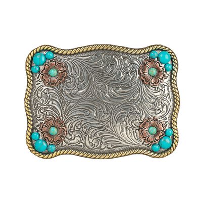 37929 Rectangle Buckle W/Turq Stones in Corners