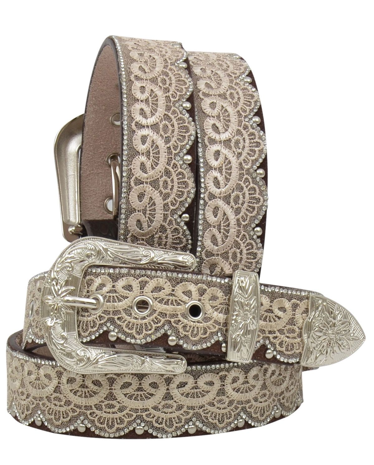 DA3650 Lace Over Brown Belt, Colour: Ivory/Brown, Size: Small