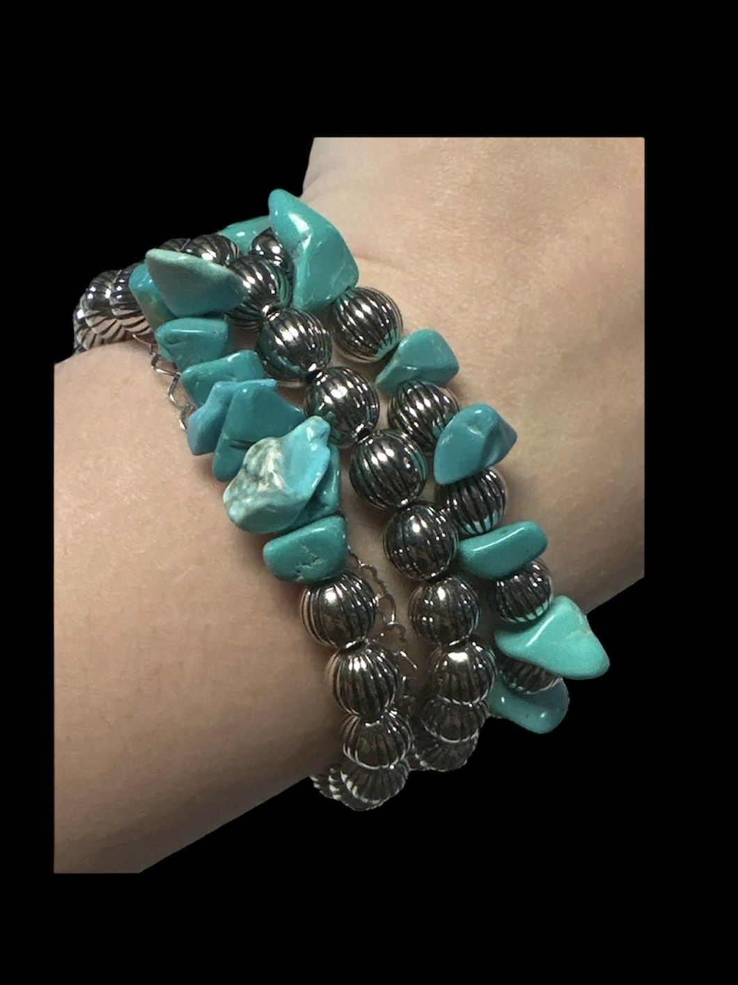 BR1437 3 Strand Bracelet Set Sil/Turq, Colour: Sil/Turq