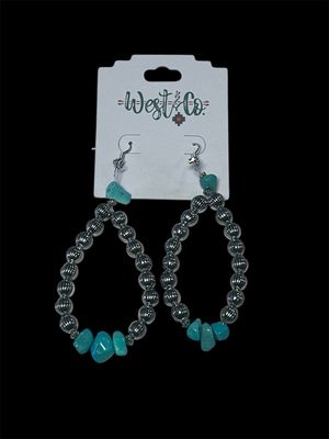 E938 Sil/Turq 4&quot; Teardrop French Wire Earring