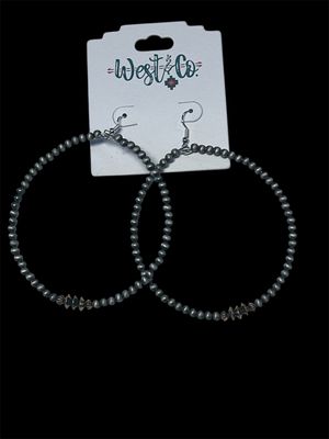 E998 Faux Navajo Bead Hoop Earring W/Sil Discs French Wire