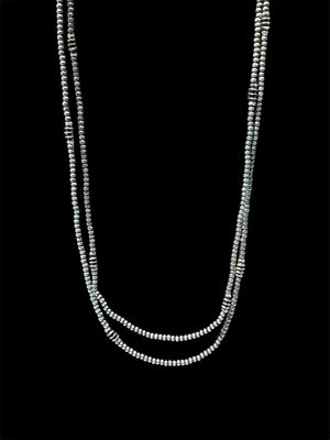 N1519 66&quot; Dainty Faux Navajo Bead Necklace With Silver Discs