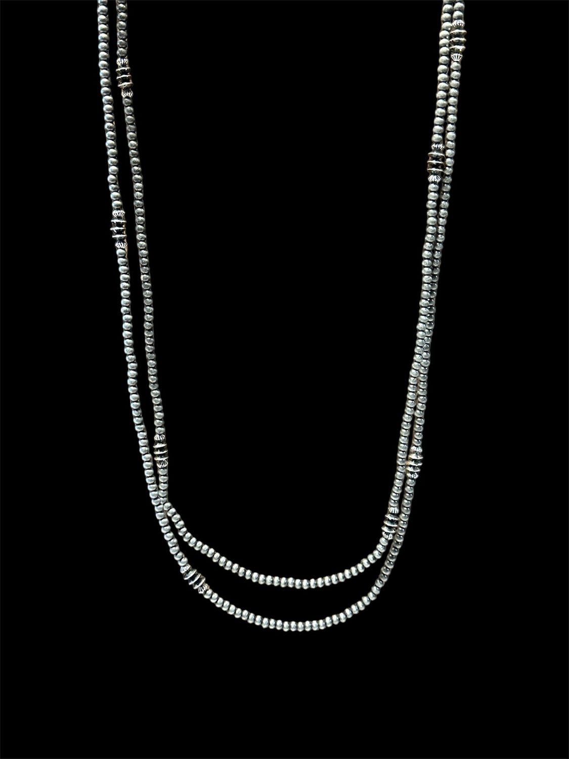 N1519 66&quot; Dainty Faux Navajo Bead Necklace With Silver Discs, Colour: Silver