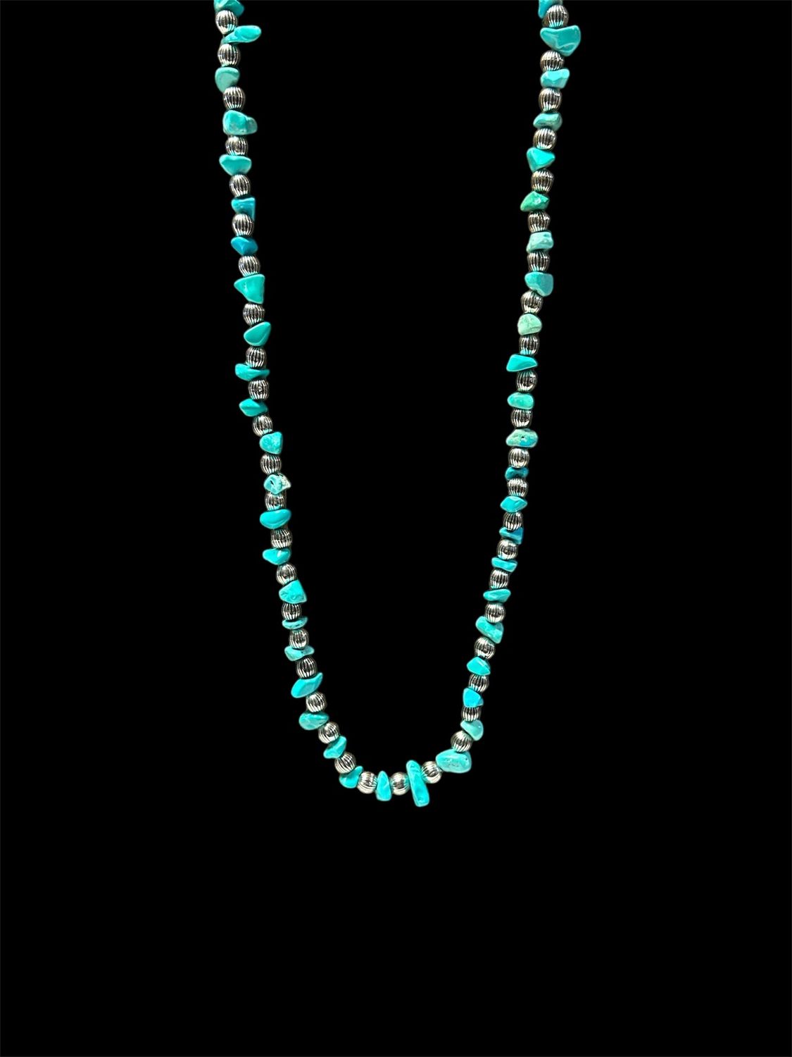N1474 32&quot; Turquoise and Sliver Bead Necklace, Colour: Sil/Turq