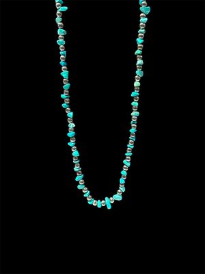 N1474 32&quot; Turquoise and Sliver Bead Necklace