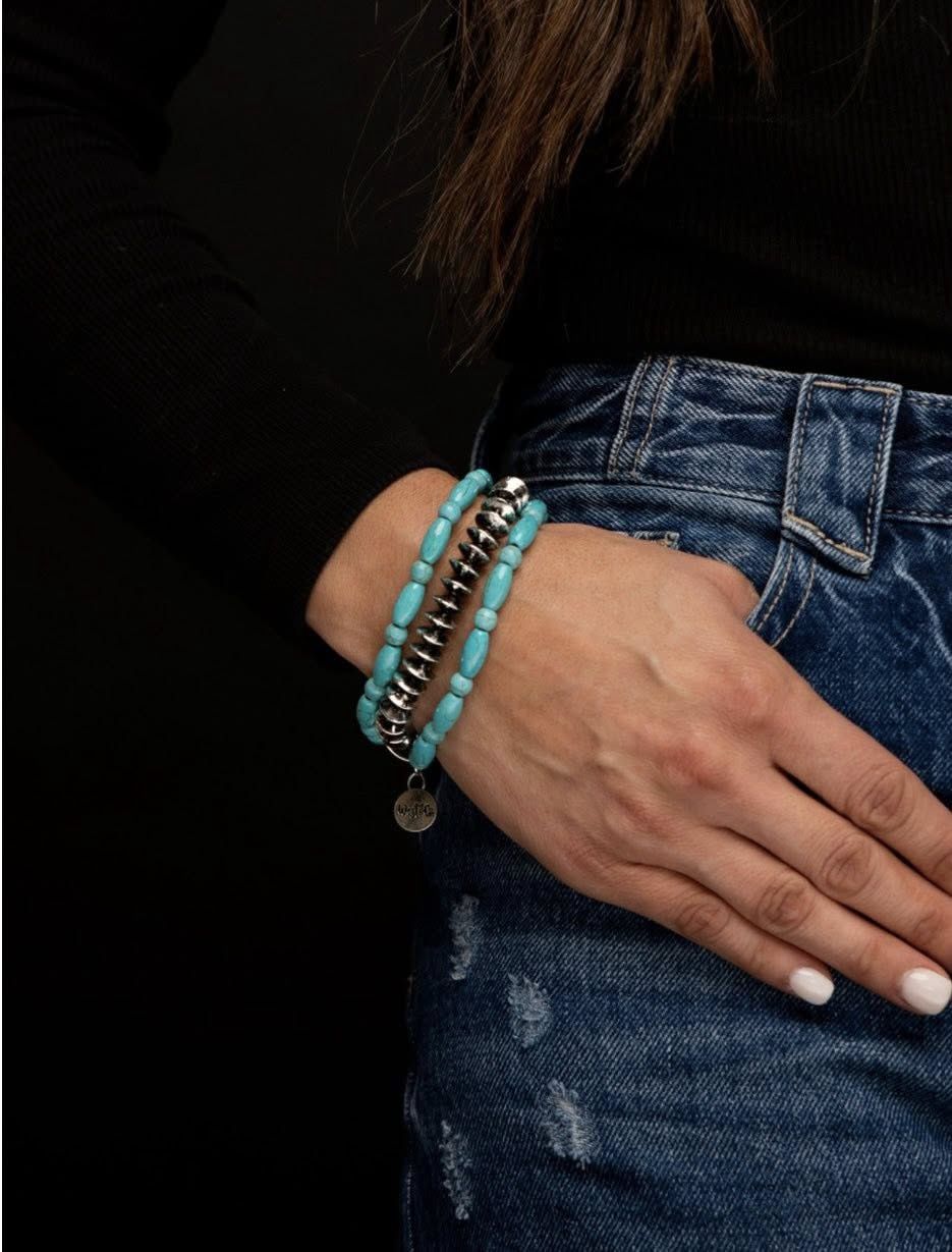 BR1400 3 Strand Bracelet Set 2 Turq, 1 Silver, Colour: Turq/Silver