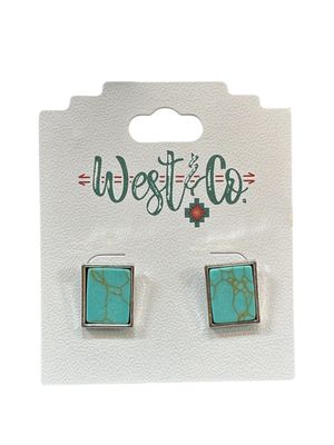 E801S Sil/Turq Rectangle Post Earring