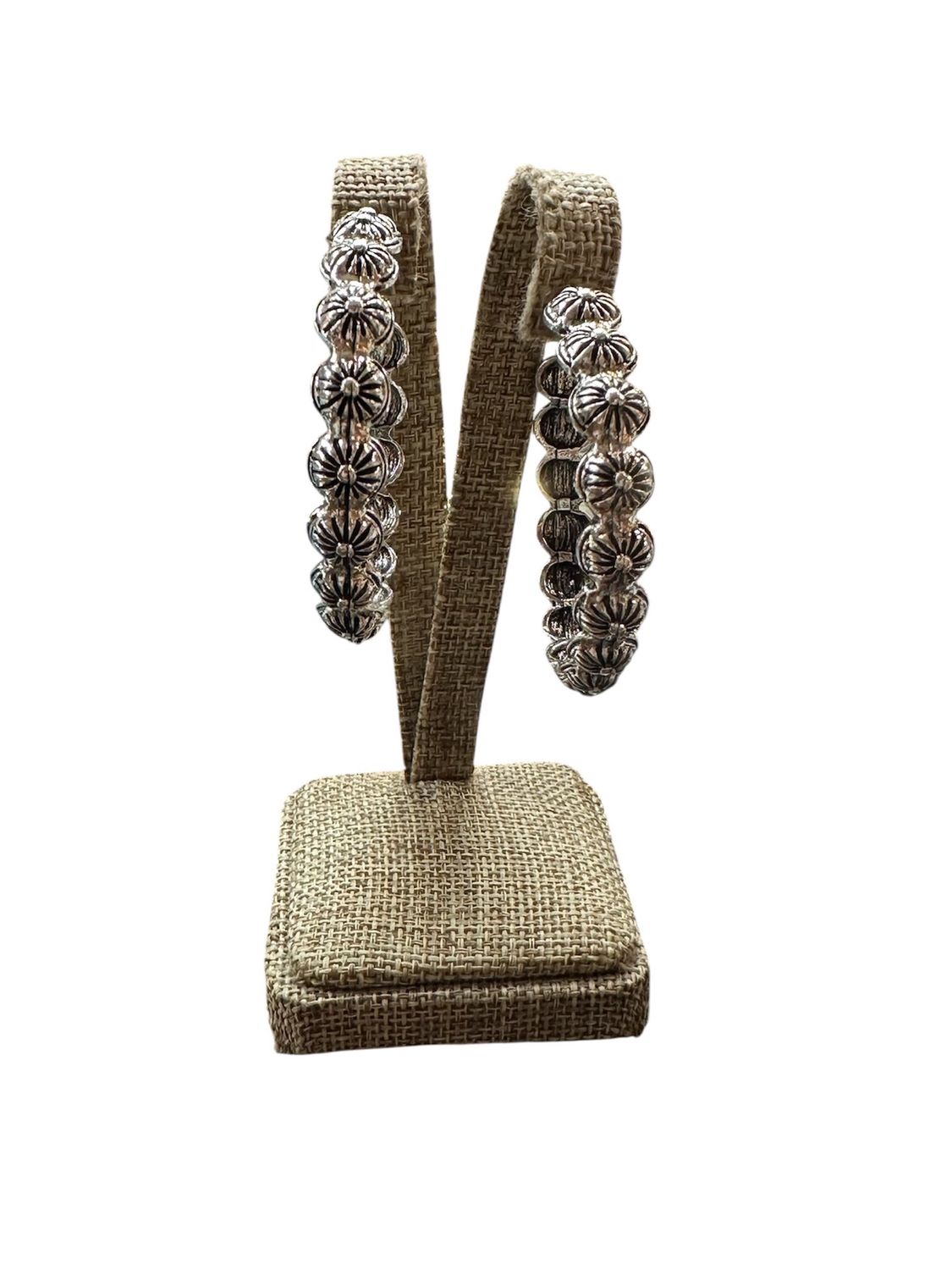 E887 Silver Concho Hoop Earring, Colour: Silver