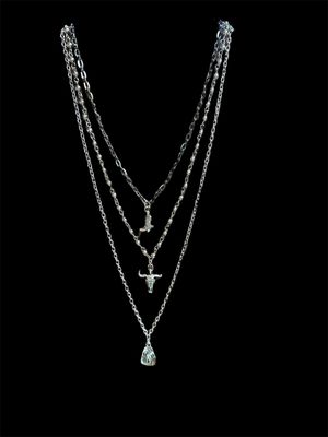 N1442 Tripple Necklace with boot, Skull, Hat Charms