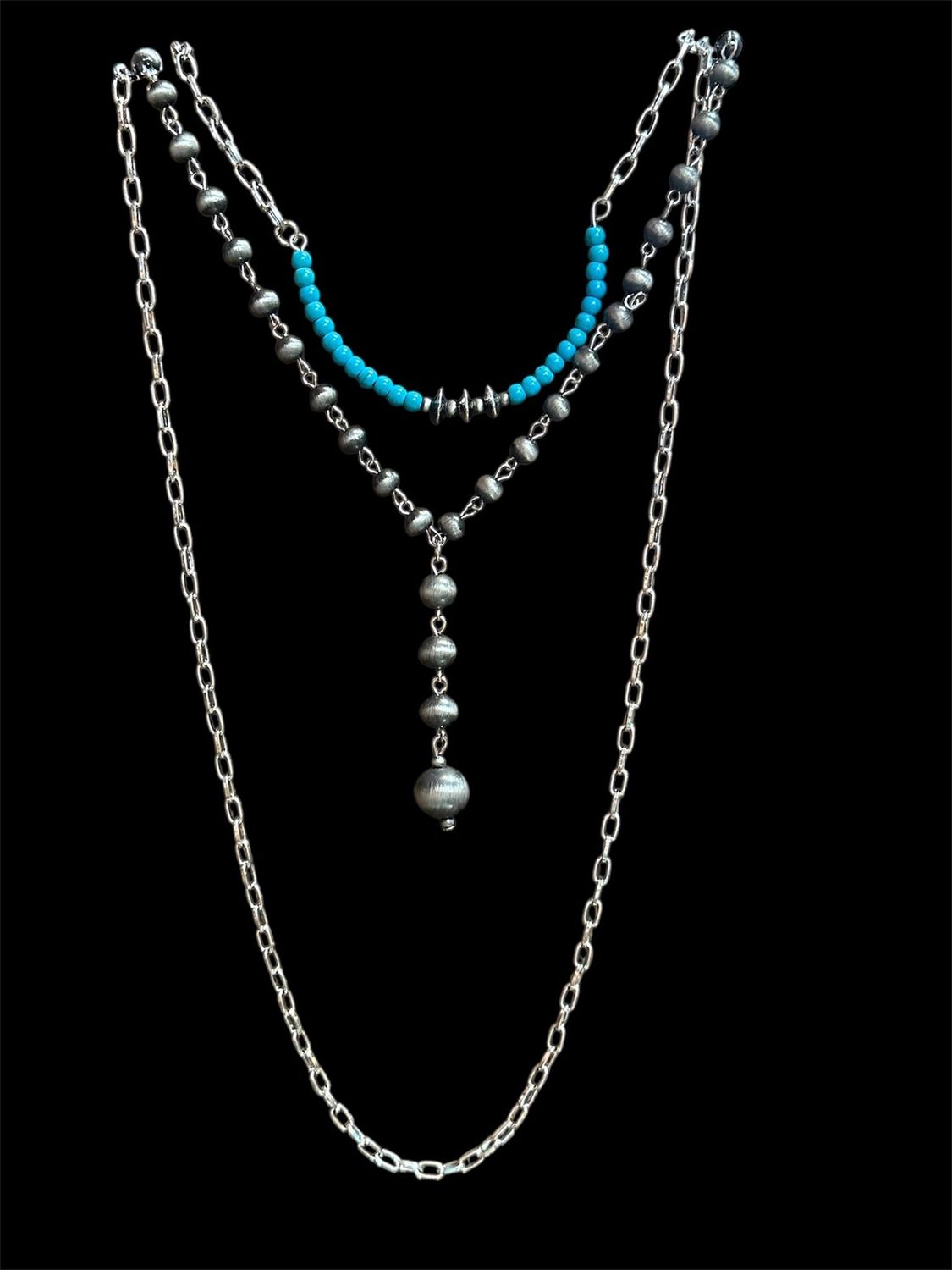 N1506 3 Strand Necklace Sil/Turq, Colour: Sil/Turq