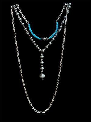 N1506 3 Strand Necklace Sil/Turq