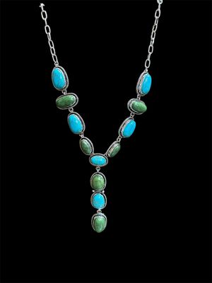 N1437TQGRN 27&quot; Turq/Green Stone Lariat Necklace
