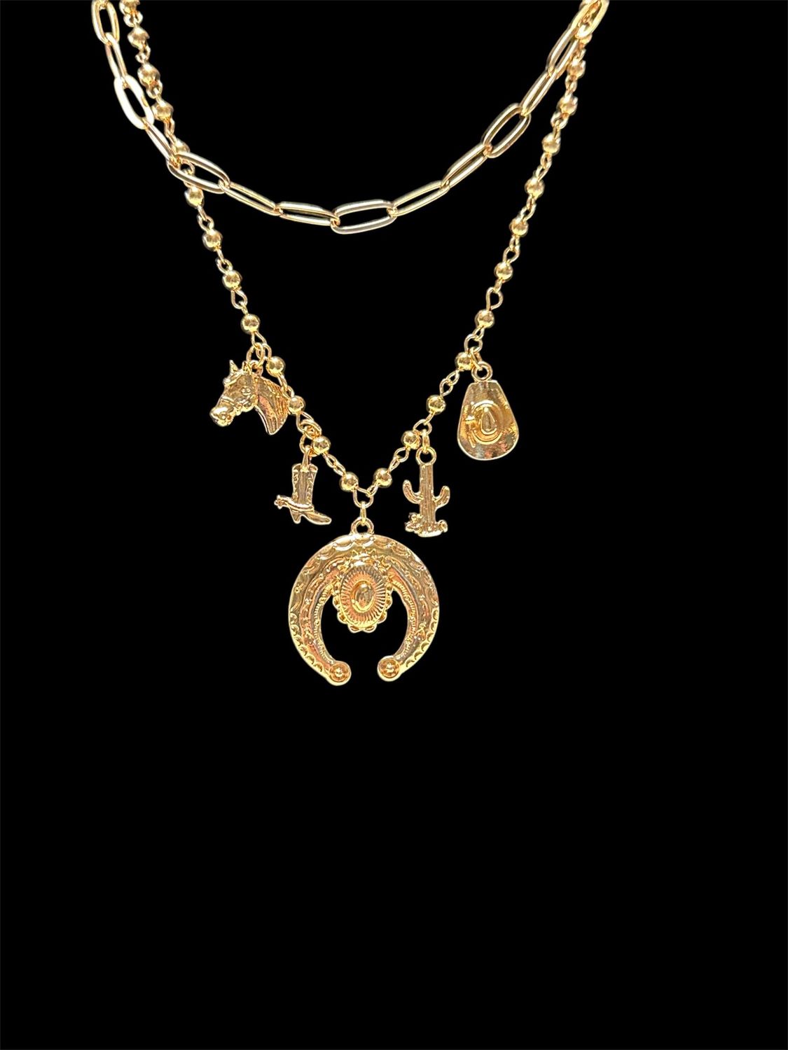N1512G Dbl Necklace W/Charms, Colour: Gold