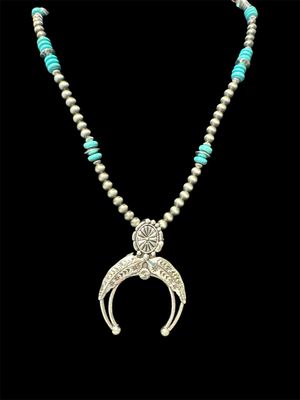 N1431 28&quot;Navajo Bead Necklace W/Naja Pendant