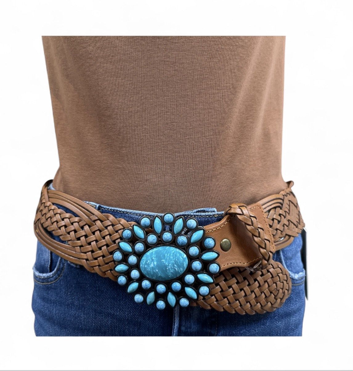 BD113 2" Tan Braided Belt, Colour: Tan, Size: S/M
