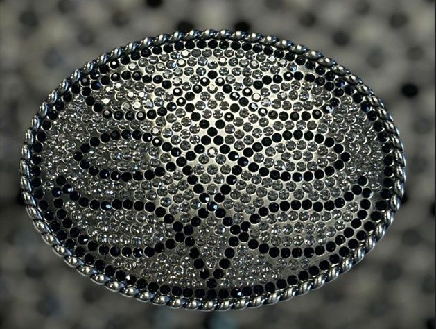 37953 Oval Boot Stitch Crystal Buckle, Colour: Sil/Blk