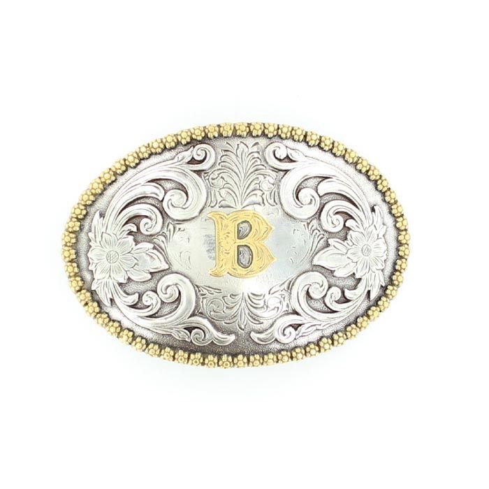 37072-B Initial Buckle, Colour: Ant Sil/Gld, Size: B