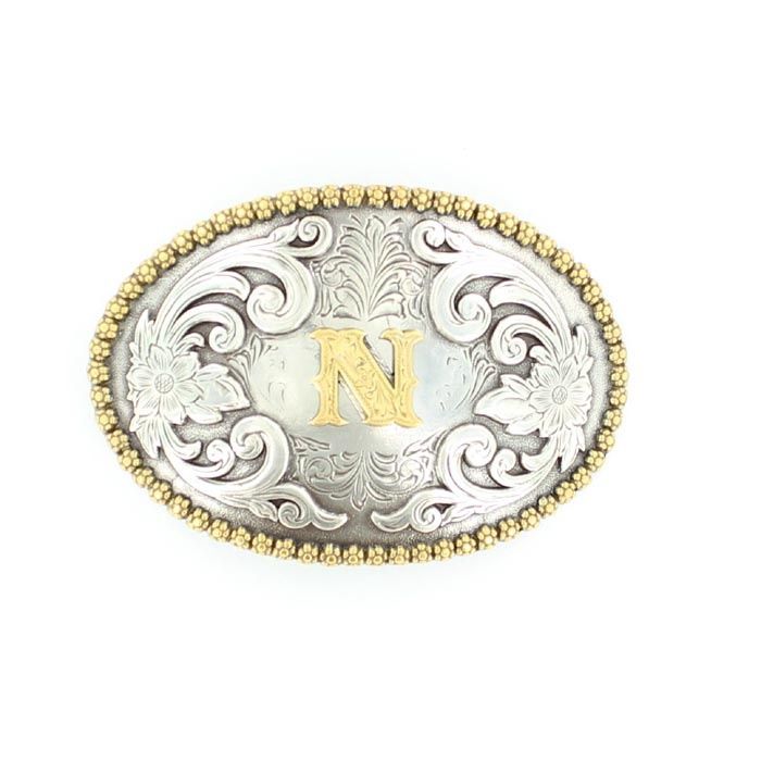37072-N Initial Buckle, Colour: Ant Sil/Gld, Size: N