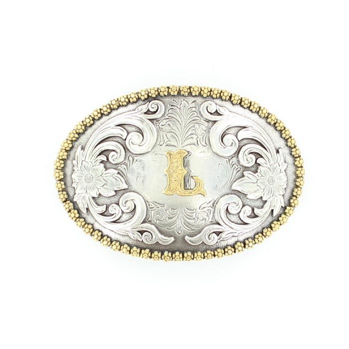 37072-L Initial Buckle, Colour: Ant Sil/Gld, Size: L