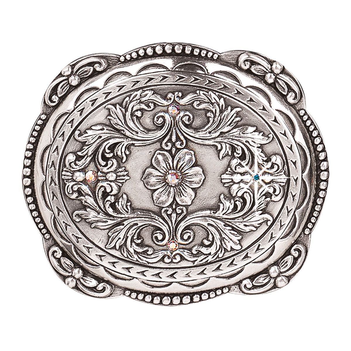 37538 Round Center Bling Buckle, Colour: Sil/Stn