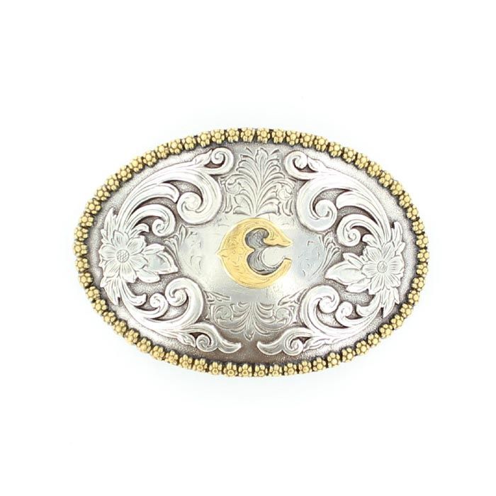 37072-C Initial Buckle, Colour: Ant Sil/Gld, Size: C