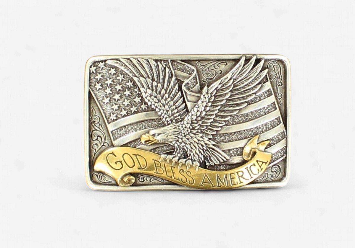 37015 God Bless America Buckle, Colour: Sil/Gold