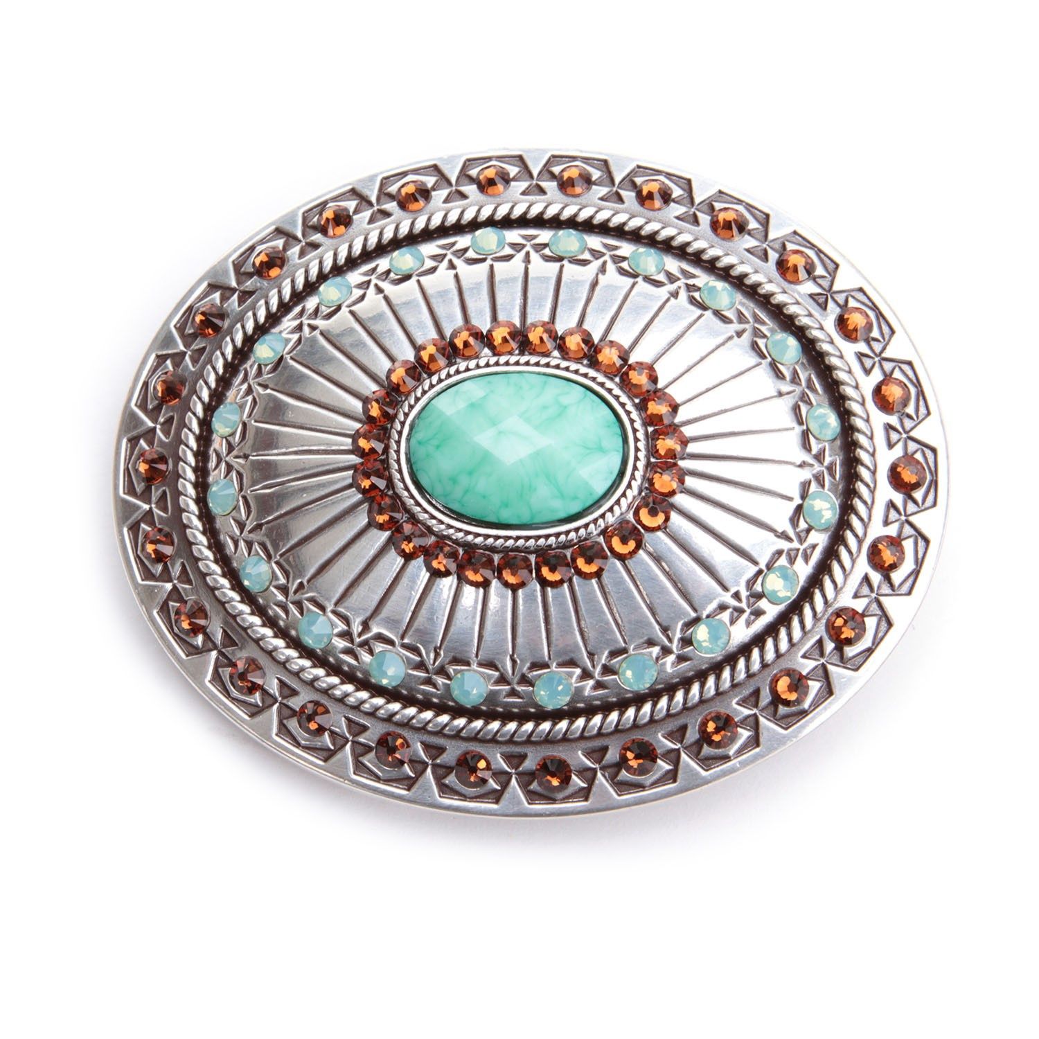 37975 Tribal Buckle, Colour: Sil/Turq/Amb, Size: 2.25 x 2.75