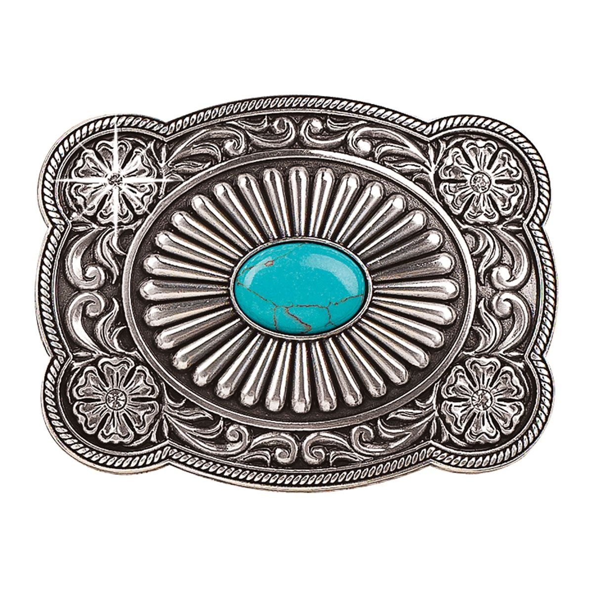 37974 Rectangle Buckle W/Turquo, Colour: Sil/Turq