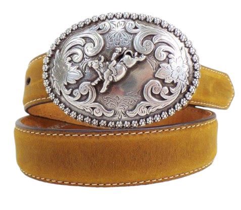 N4421844 Distressed Belt w/Bull, Colour: Dist/Sil, Size: Size 26