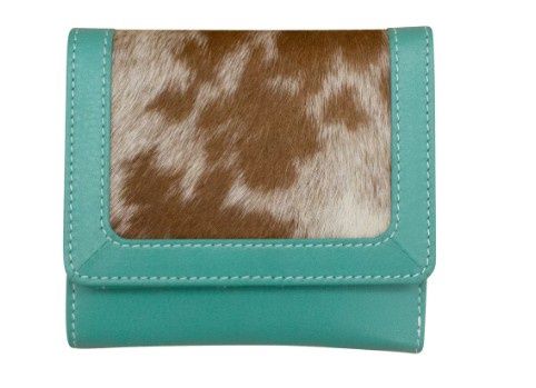 7327 Hair On Trifold Wallet, Colour: Turq/Hair, Size: 4.25x3.75x.5
