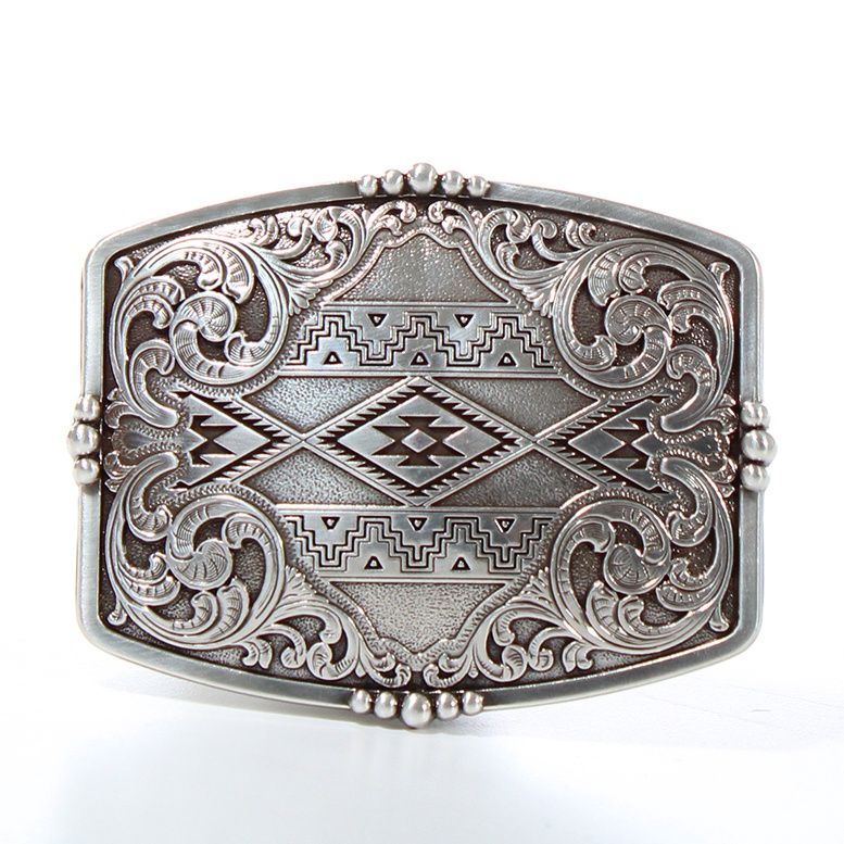 37019 Rectangle Aztec Floral Bu, Colour: Silver, Size: Buckle