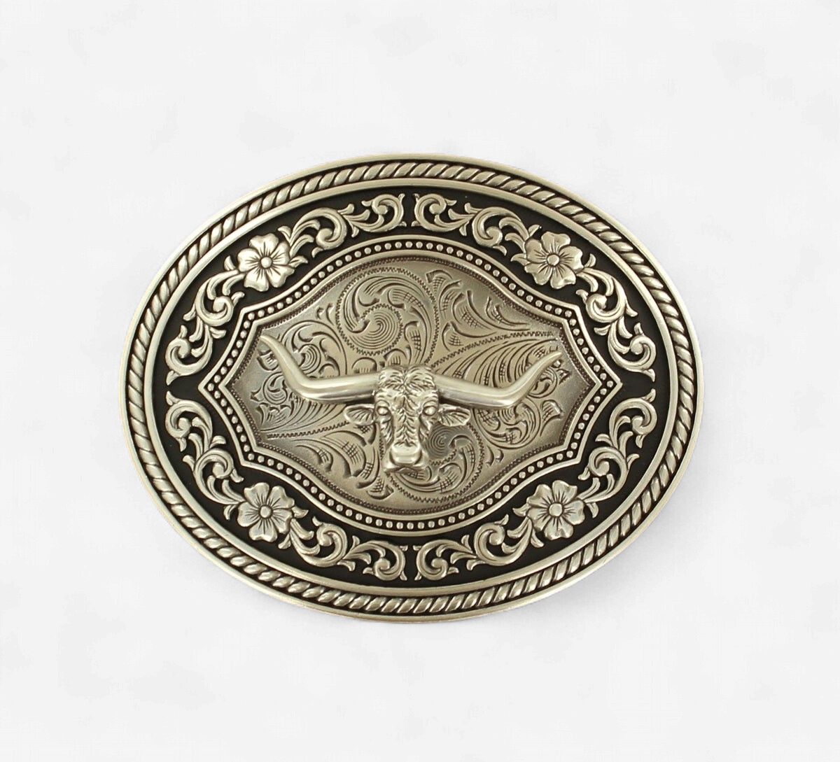 37708 Longhorn Oval Buckle, Colour: Silver/Blk