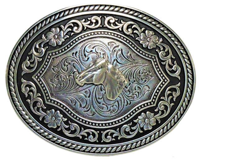 37711 Horsehead Oval Buckle, Colour: Sil/Blk