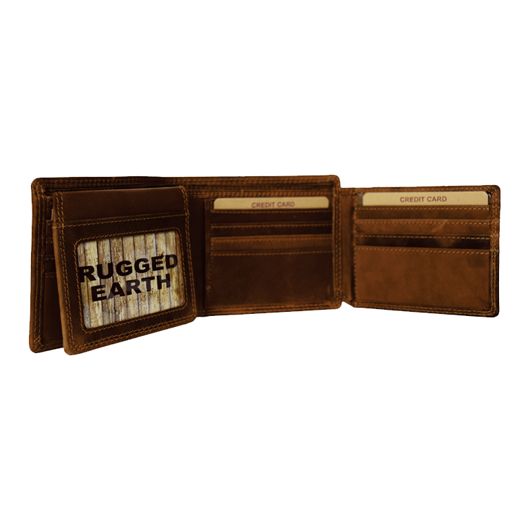 990012 Rugged 4 Way Wallet, Colour: Brown, Size: 4.75x3.75x1