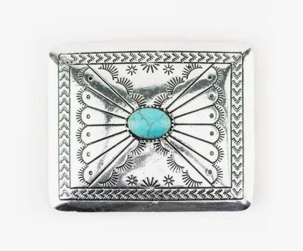 BKL004 Rectangle Bowtie Buckle, Colour: Sil/Turq, Size: Buckle