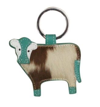 6611 Cow Keyfob Hair On, Colour: Turq/Hair, Size: Keyfob