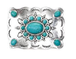 BKL002 Turq/Sil Rectangle Buckl, Colour: Sil/Turq, Size: Buckle