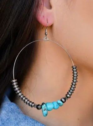 E1400 3" Silver/Turq Disc Earri, Colour: Sil/Turq, Size: Earring