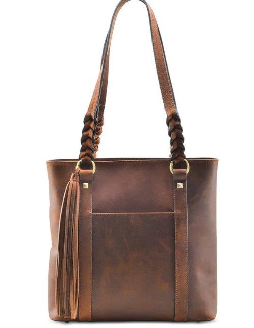 LCL-20 CC Bella Leather Tote, Colour: Dist Brown, Size: 12x11.5x3.75