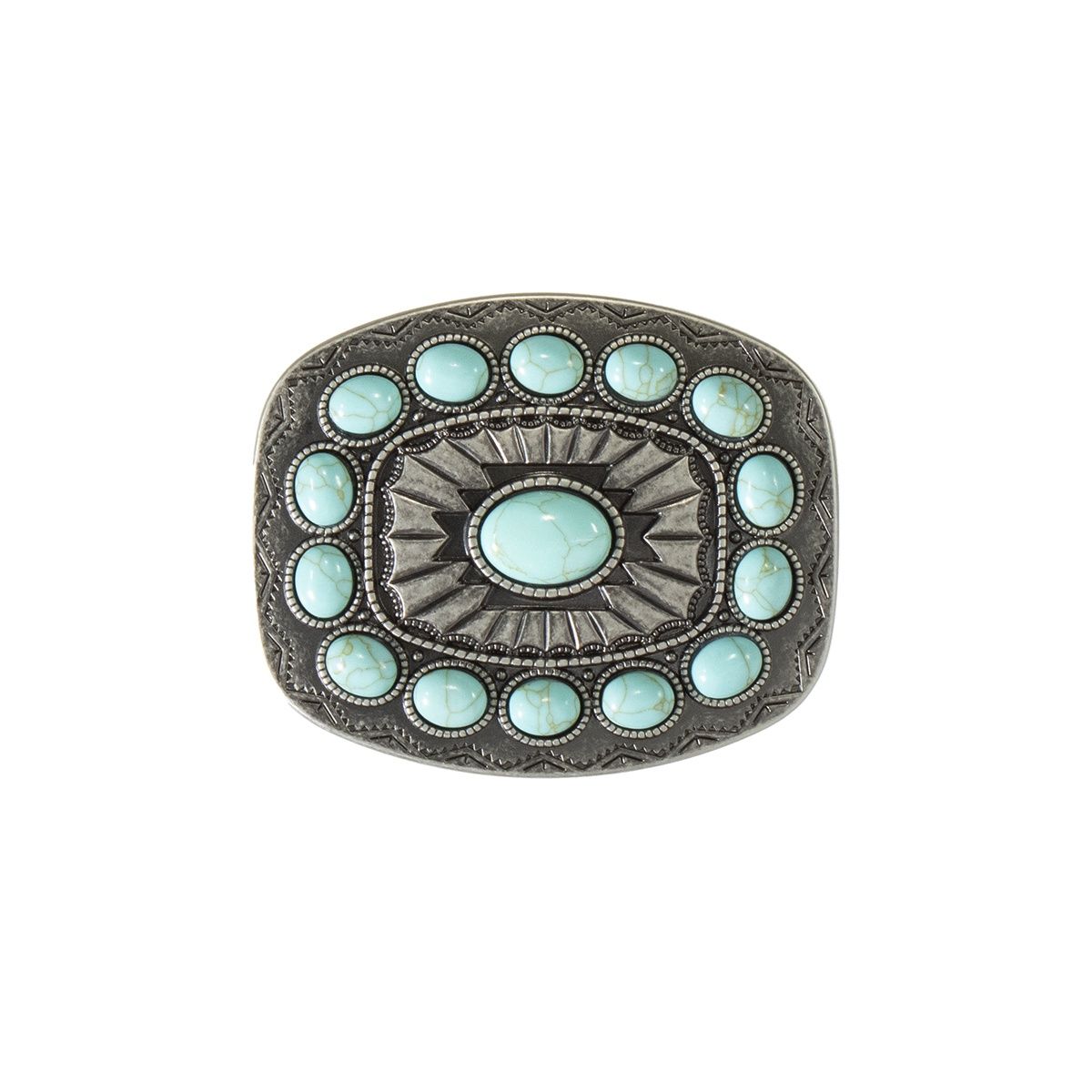 37903 Square Buckle w/Turquoise, Colour: Ant Sil/Turq, Size: Buckle