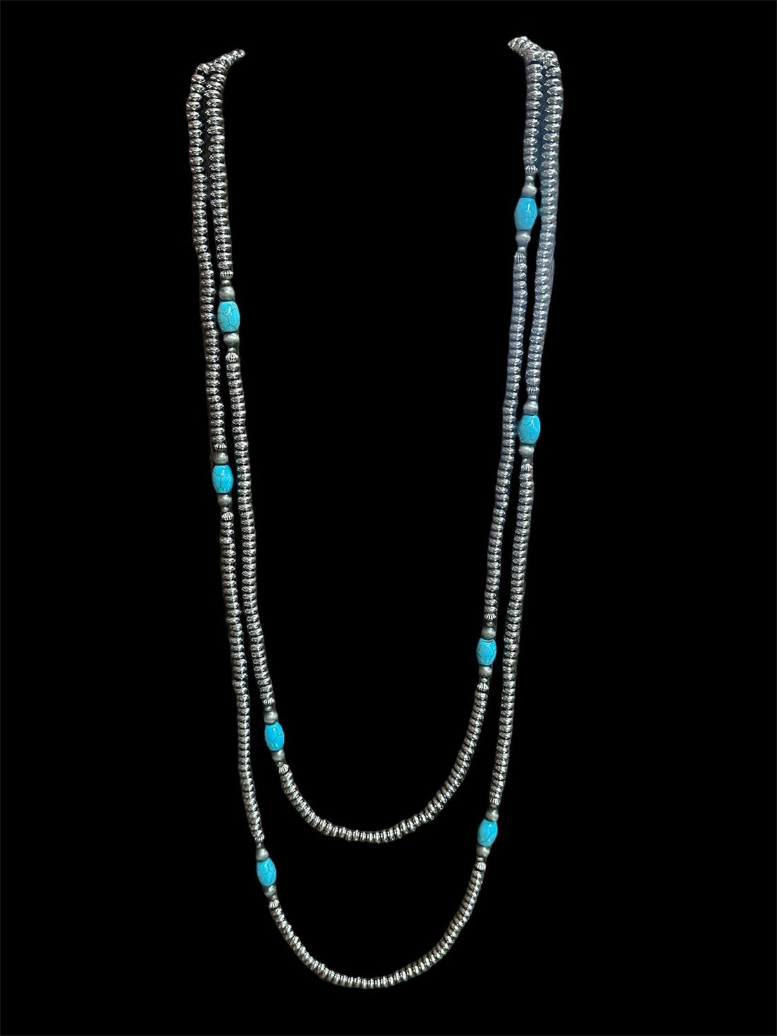 N1429 66" Silver Disc Necklace, Colour: Sil/Turq, Size: 66" Necklace