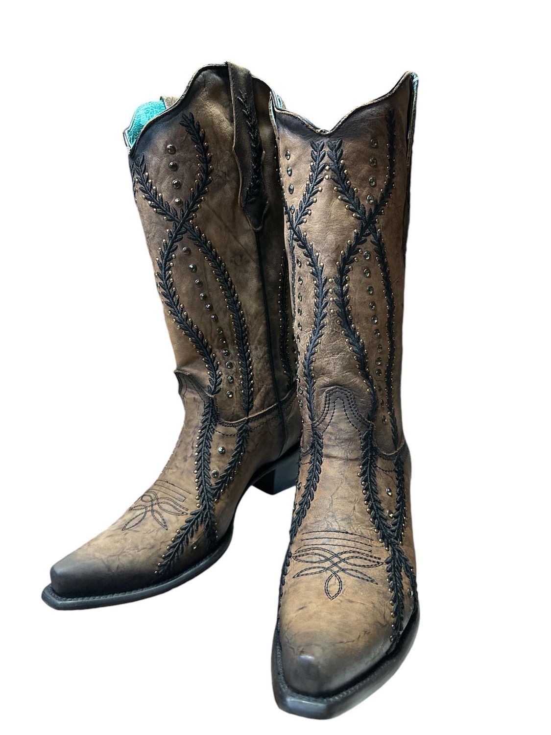 Z5247 Blk/Brn Embroidered Boot, Colour: Brn/Blk, Size: 7M