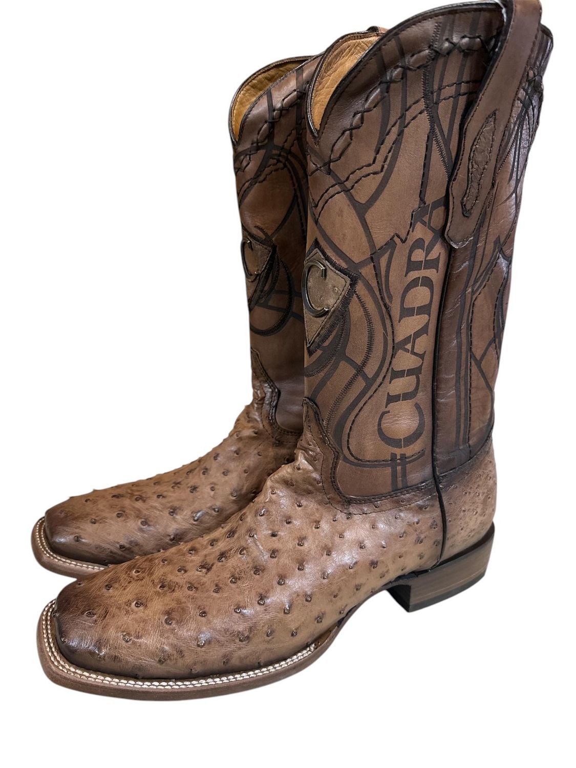 CU744 Brown Ostrich Square Toe boot, Colour: Brn Ostrich, Size: 9.5EE